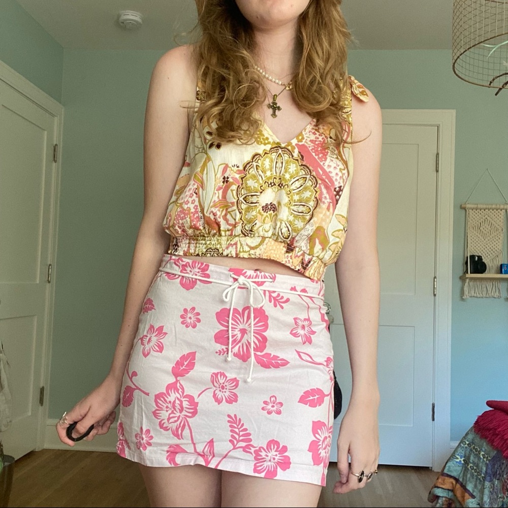 Pink hibiscus print skirt